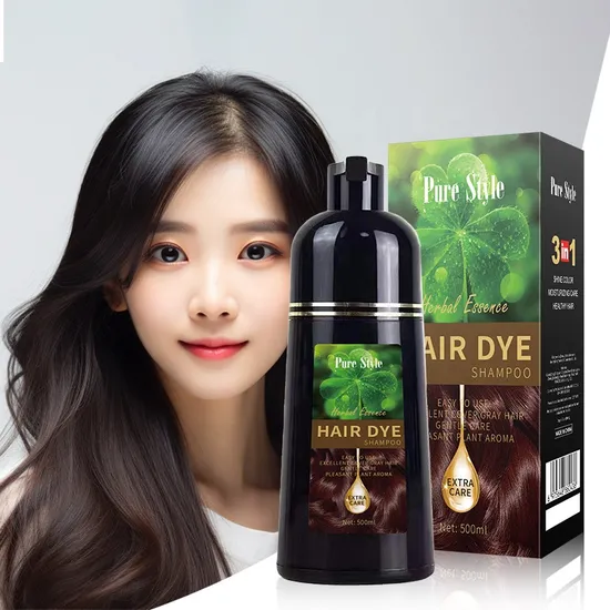 500ml 천연 성분 커버 헤어 블랙 샴푸 건강한 모발 염색